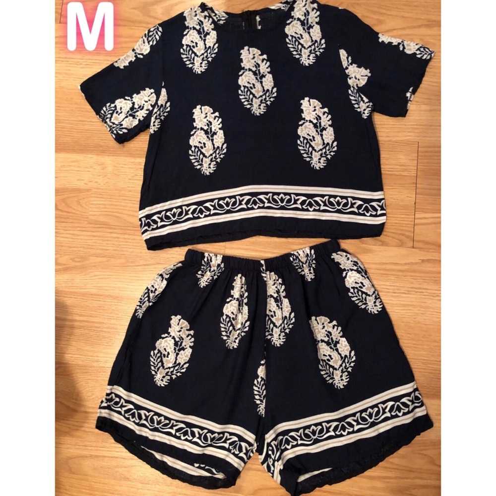 2 piece Navy Crop Top and Shorts